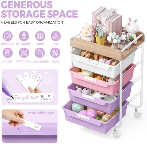 SYKIARIOL Rolling Storage Utility Cart with 4 Drawers,Art Cart,Purple - Image 3