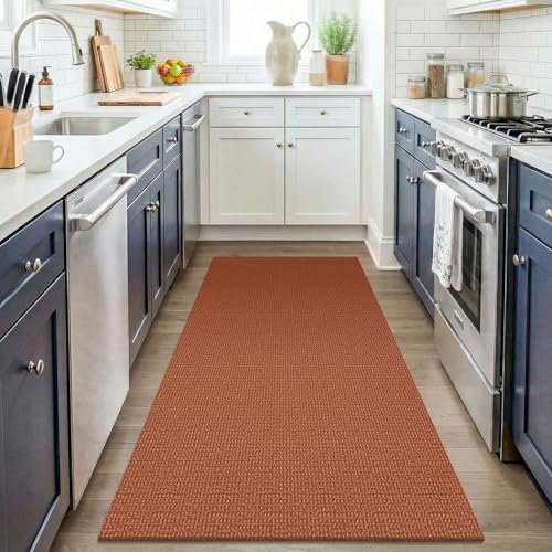 KOZYFLY Washable 3x4 Woven Entry Area Rug, Braided Throw Rugs for Entryway, Non Slip Door Mat Indoor Outdoor Entrance, Front Porch Foyer Carpet for Kitchen, mudroom, Bathroom, Burnt Orange/Tan - Image 3