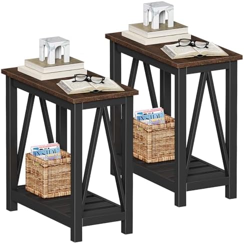 ChooChoo Farmhouse End Table Set of 2, Narrow Side Table with Shelf by ChooChoo