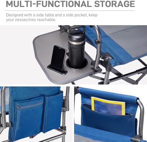 EVER ADVANCED Camping Directors' Chair with Side Table, Portable Folding with Compact Size, Heavy Duty Lawn Chair with Pocket for Camping, Lawn, Sports and Fishing, 400lbs, Blue - Image 6