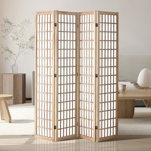VEVOR Room Divider, 4 Panel Japanese Room Divider, Folding Privacy Screen Indoor, Portable Partition Dividers and Decoration Screens, for Room Separation, Home, Office, Restaurant & Bedroom (Natural) by VEVOR
