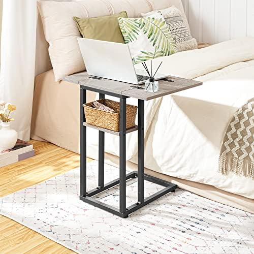 HOOBRO Foldable C Shaped End Table, C Shaped Side Table with Storage Shelf, Slide Under Couch Table for Sofa, Small Spaces, for Living Room, Bedroom, Easy Assembly, Greige BG29SF01 - Image 4
