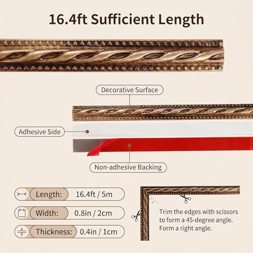 Flexible Molding Trim Wall Trim 16.4 Feet Self Adhesive Peel - Brass - Image 2