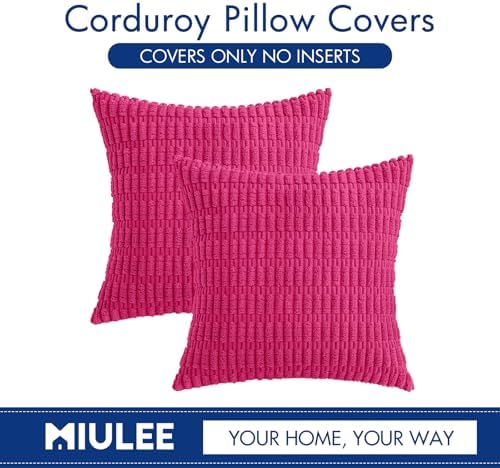 MIULEE Corduroy Decorative Throw Pillow Covers 18x18 Hot Pink Pack of 2 - Image 6