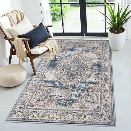 YOUFORTONG Washable Rug 3x5 Area Rugs: Soft Ultra Thin Low Pile Mat Machine Washable Indoor Doormat Lightweight Entry Rug Anti Slip Backing Rugs for Living Room Bedroom Kitchen 3'x5' Blue by YOUFORTONG