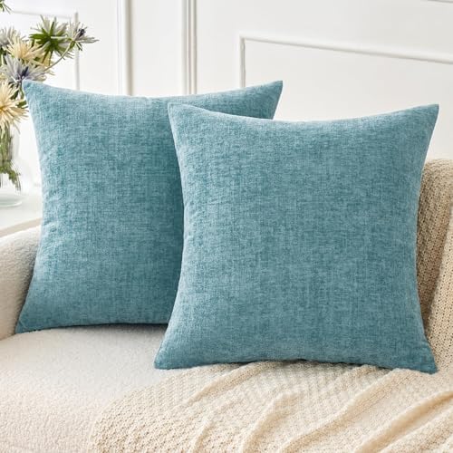 MIULEE Soft Chenille Throw Pillow Covers Smoke Blue 18x18 Inch Pack of 2 by MIULEE