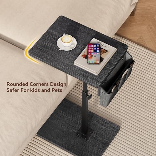 Vagusicc Sofa Armrest Tray Table for Couch, 360° Swivel Height Adjustable TV Tray Table for Small Spaces, Snack Side Table for Couch, Bed, Chair, C Shaped End Side Table for Eating, Reading, Laptop - Image 3