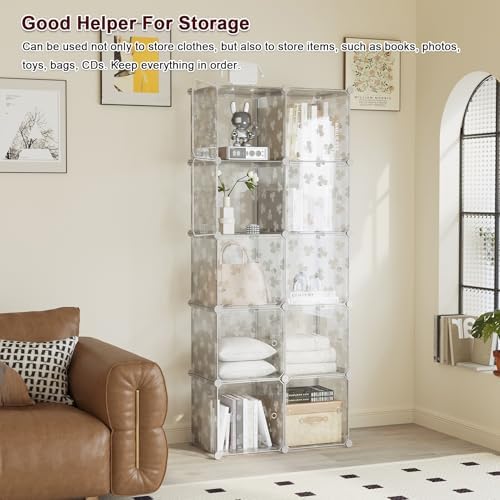 C&AHOME Clover Embossed Storage Organizer with Doors 10-Cube Shelf White - Image 6