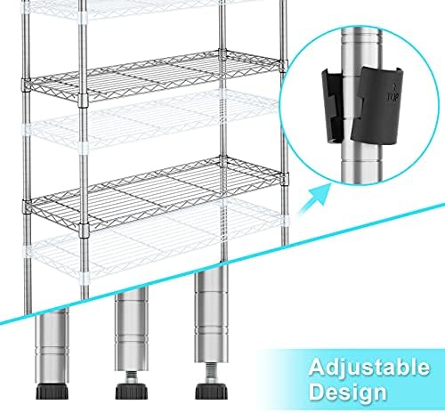 Auslar 5-Shelf Storage Shelves with Casters Heavy Duty 5 Tiers Rolling Cart Utility Racks Adjustable Wire Metal Shelving, 14" x 36" x 76.5", Chrome - Image 6