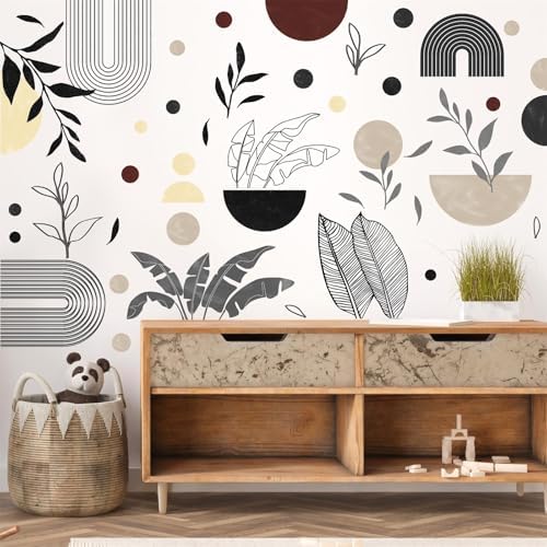 Boho Abstract Art Wall Stickers Geometric Leaves Wall Decals Peel and Stick | Mid-century arch leaf decal, removable, self adhesive, vinyl wall art mural, for living room bedroom office home decorations - Image 5