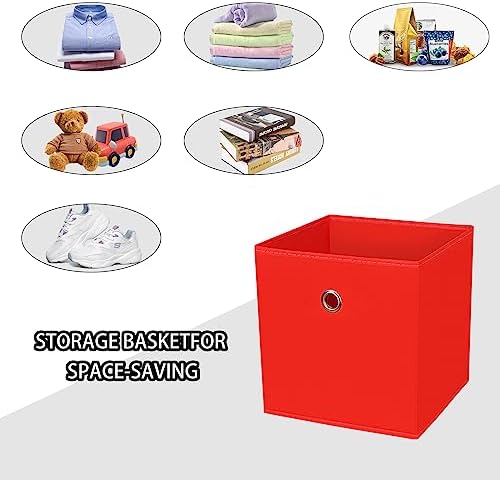 Foldable Storage Cubes Bins ,11 Inch Cloth Storage Cube Fabric Storage Box Cubes Organizer Baskets with Handles for Home Organizer Set of 6 (Red) - Image 3
