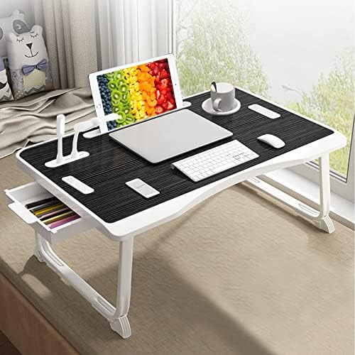 Laptop Bed Table, Laptop Desk for Bed, Foldable Laptop Bed Desk with USB Charge Port, Handle, Desktop Card Slot, Cup Slot, Side Drawer, Portable Laptop Table for Bed Eating Reading Working by CSYY