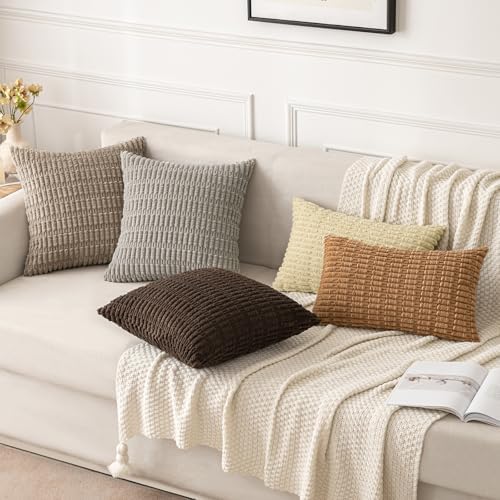 MIULEE Euro Sham Corduroy Decorative Throw Pillow Covers 24x24 Brown - Image 3