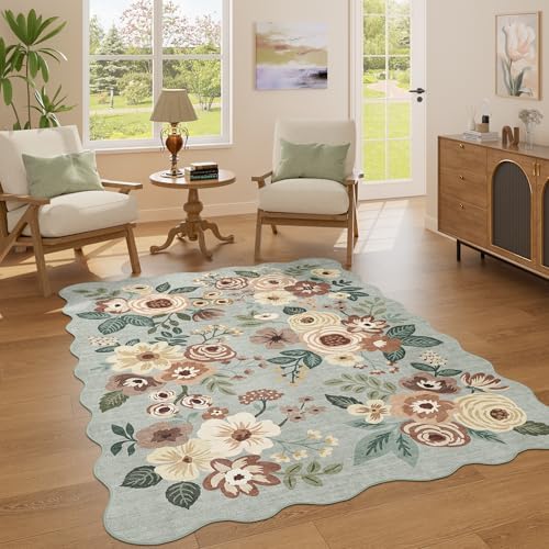 DUKINO 4x6 Area Rug, Non Slip Floral Washable Living Room Rug, Sage Green - Image 3