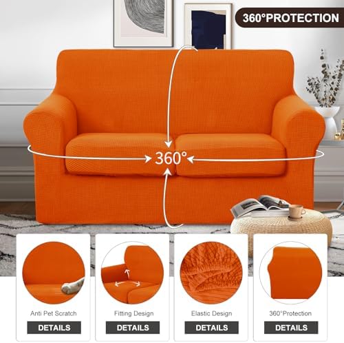 U-NICE HOME 3 Pieces Stretch Loveseat Couch Cover, Orange - Image 4