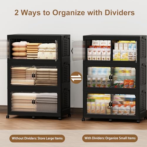 SAILUN 579Qt Stackable Storage Bins,Storage Cabinet with a Lid,3 Pack Black - Image 5