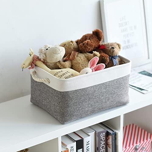 TheWarmHome Organization and Storage Basket for Organizing- 16x12x8 inch 1 Pack Fabric Storage Cubes, Collapsible Storage Bins for Shelves Organizer Gift Closet Cloth Toy (White & Grey) - Image 2
