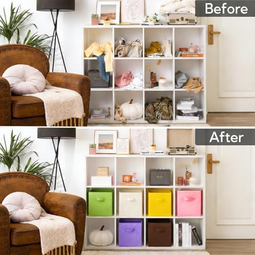 Pumtus 9 Pack Cube Storage Bins, 11 Inch Collapsible Fabric Storage Baskets, Multi Colored Storage Cubes with Handles, Foldable Cube Drawer for Home, Closet, Shelves, Toys Organization - Image 7