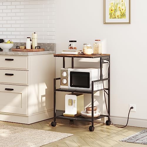 MAHANCRIS Mobile Printer Stand, 3-Tier Industrial Printer Cart with Power Outlets and 2 USB Ports, Rolling Printer Table on Wheels for Home Offices Kitchen Organization Rack, Rustic Brown PTHR78E01 - Image 4