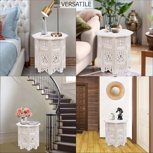 COTTON CRAFT Solid Wood End Table - Hand Carved Folding Accent Side Table - Image 6