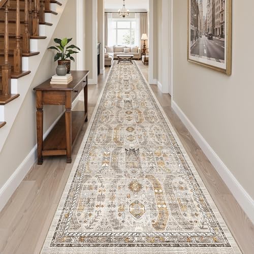 Madane Hallway Runner Rug 3x18 Washable Kitchen Runners 18ft, Brown/Gold - Image 3