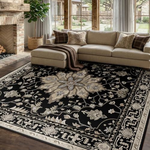 RELEANY Washable Area Rug, Square 10'x10', Black/Neutral by RELEANY