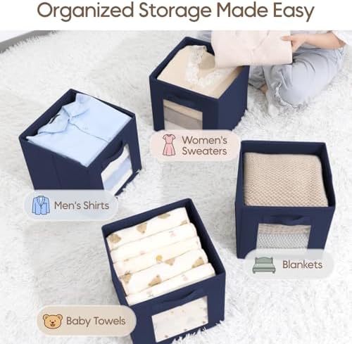 Homsorout Storage Cube 11 Inch - Cube Storage Bins with Window, Closet Storage Baskets with Handle, Fabric Bins for Closet, Shelves, Toys, Clothes, Set of 12, Navy Blue - Image 5