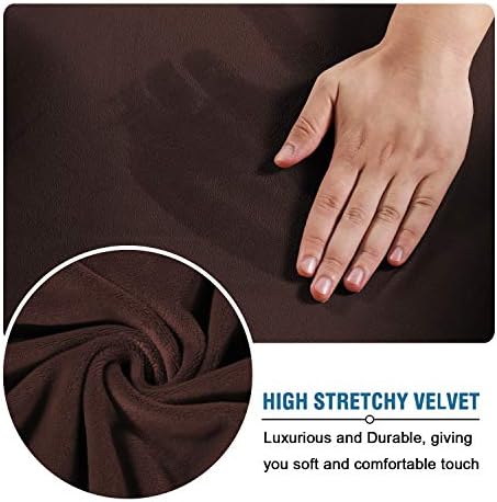 H.VERSAILTEX Wingback Chair Covers Velvet Plush Wing Chair Slipcover 1 Piece High Stretch Wing Back Chair Slipcovers Sofa Cover Furniture Cover with Elastic Bottom, Brown - Image 3
