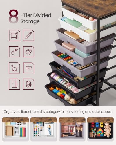 VASAGLE Rolling Cart with Drawers, Craft Organizers and Storage, Black - Image 6