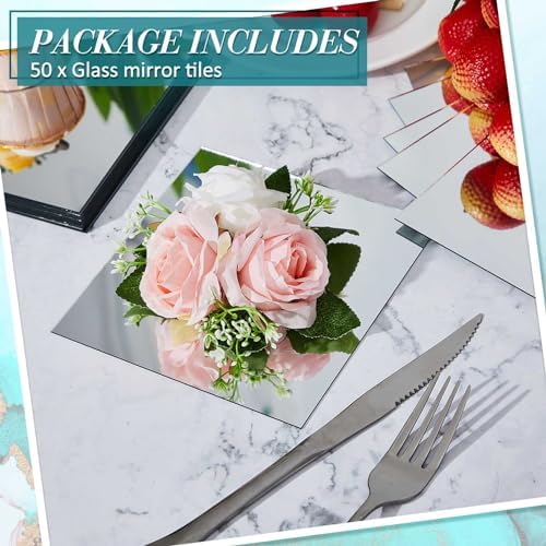 Soaoo 50 Pcs Square Glass Mirror Tiles 6 Inch Square Mirror Mosaic Panels Glass Tile Craft for DIY Crafts Projects Supplies Decoration Centerpieces Home Wall Table Ceiling Decor - Image 3