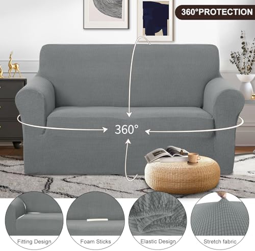 U-NICE HOME Loveseat Cover Stretch Couch Cover Sofa Slipcover, Grey - Image 3