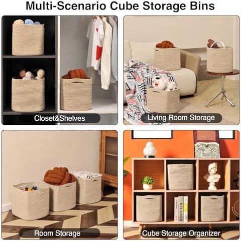 ICERZCZ 11 Inch Cube Storage Bins, Woven Baskets, Mixed Brown, Pack of 3 - Image 4