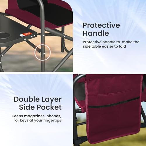 Directors Chair 17.5" Seat Height, Bar Height Folding Chair with Side Table, Foldable Camping Chair with Side Pocket for Makeup Artist, Sports Event, Supports 400LBS - Red - Image 7