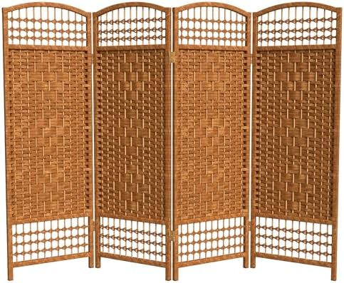 4 ft. Short Fiber Weave Folding Screen - Dark Beige - 4 Panels by RedLantern