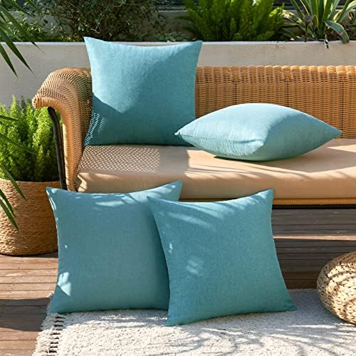 MIULEE Pack of 4 Decorative Outdoor Throw Pillow Covers Linen Waterproof Pillow Covers Summer Farmhouse Cushion Cases for Patio Garden Tent Balcony Couch Sofa 18x18 Inch Turquoise - Image 3