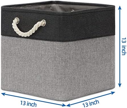 Temary Baskets 4 Pack Fabric Storage Cube Storage Baskets 13x13x13 Storage Cube Bins for Shelves with Handles, Basket for Organizing (Black&Gray) - Image 2