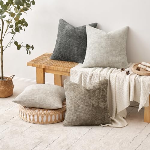 MIULEE Soft Decorative Chenille Pillow Covers Neutral 18x18 Pack of 4 - Image 4