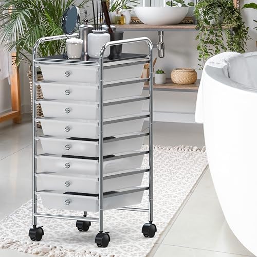 Simple Houseware 8 Drawers Rolling Utility Cart Art Craft Storage, Chrome - Image 4