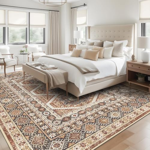 Large Rugs for Living Room: 10x14 Area Rugs Farmhouse Indoor Machine Washable Rug Non-Slip with Rubber Backed Oriental Carpets 10x14 Brick - Image 6
