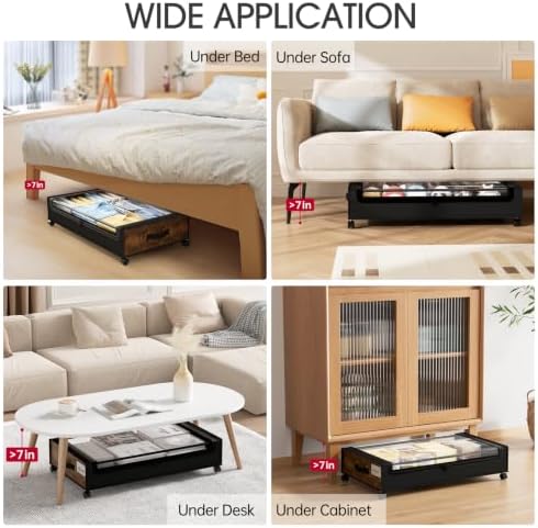 Yecaye Under Bed Storage with Wheels, 2Pack Under Bed Storage Containers, Underbed Shoe Storage Organizer, Rolling Under Bed Metal Drawers for Clothes, Blankets, Brown - Image 6
