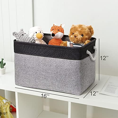 TheWarmHome Storage Basket for Organizing - 16x12x12 inch Cube Storage bin 3 Pack Fabric Storage Cubes, Collapsible Storage Box for Organizer Cloth Gift Toy Closet (Black & Grey) - Image 4