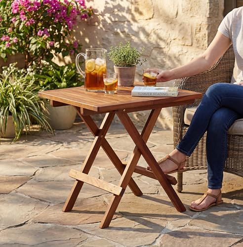 Bare Decor Ravinia Folding Teak Small Table, Oiled Finish Brown - Image 2