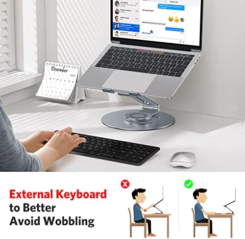 OMOTON Adjustable Laptop Stand for Desk 360° Rotating Base 17" Cool Grey - Image 2