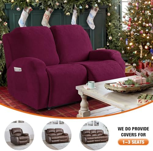VANSOFY Recliner Cover, 2-Pieces Stretch Reclining Couch Cover with Pockets Loveseat Sofa Slipcovers Soft Washable Furniture Protector for Dogs Cats(Burgundy) - Image 4