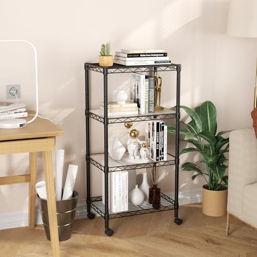 SINGAYE 4 Shelves Storage Shelf Wire Shelving Unit Metal Adjustable Wheels - Image 2