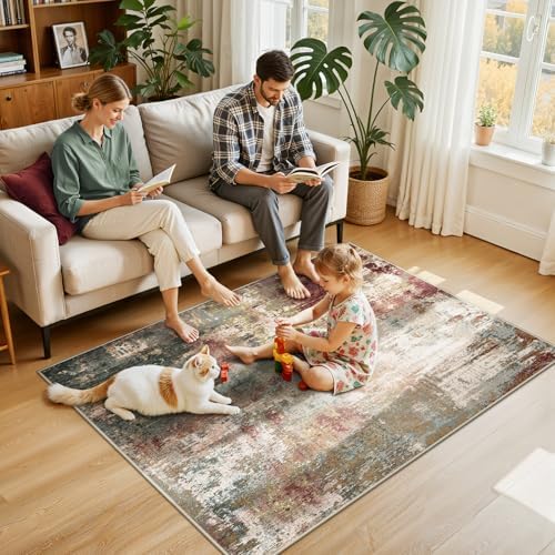 RELEANY Washable 4'x6' Abstract Area Rug for Living Room Rustic Brown - Image 2