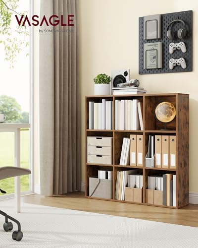 VASAGLE Bookshelf, 9 Cubes Storage Organizer, 38.6 x 9.4 x 38.6 Inches - Image 2