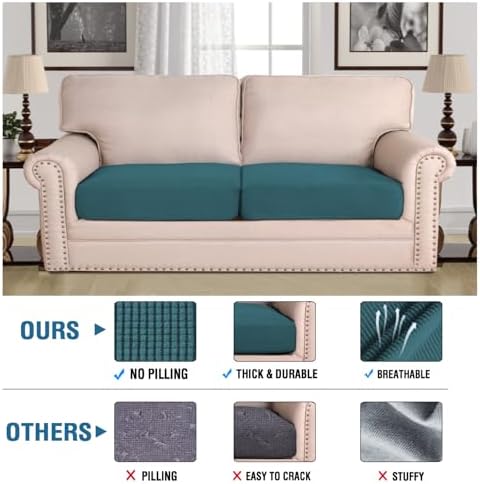 H.VERSAILTEX Super Stretch Individual Seat Covers - Sofa & Couch Cushion Slipcover Sets (Thick Jacquard Textured Twill Fabric, Deep Teal) - 2 Piece Large - Image 2