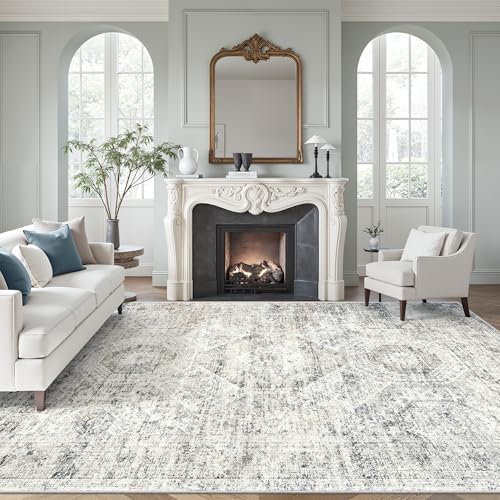 Soalmost Washable Area Rug 8x12 Large Soft Living Room Rugs Blue/Ivory by Soalmost