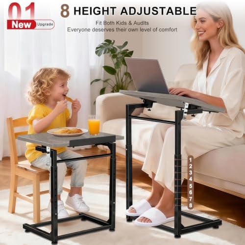 Upgrade Tv Tray Table, 8-Level Adjustable Height Couch Side Table, 90° Tilt Angle Foldable C-Shaped End Table with Phone & Tablet Slot Sofa Computer Desk for Sofa,Bed,Chair,Living Room (Lvory Gray） - Image 3
